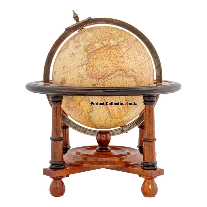 8 Inch 20cm Earth Globes Blue and Silver World Map for Desk Decoration Mercator Terrestrial Globe Wood Stand Old Table Decor