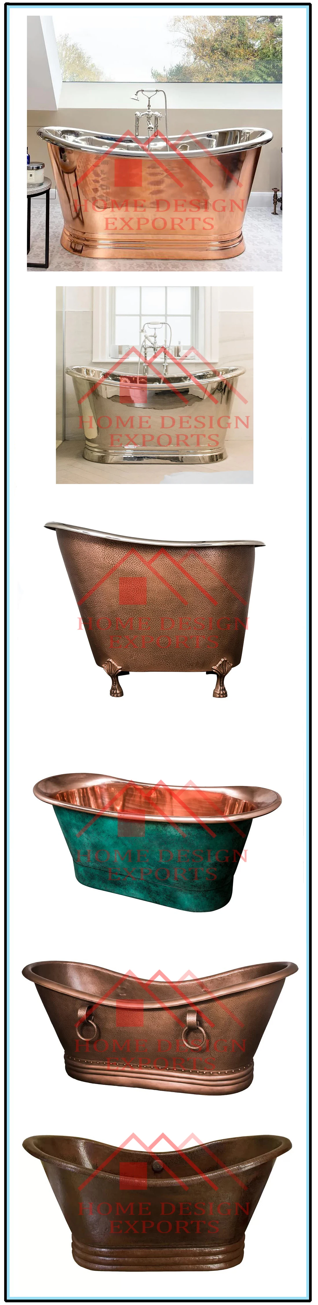 Green Copper Finishing Bath Tub Freestanding 2022 Good Selling Handmade