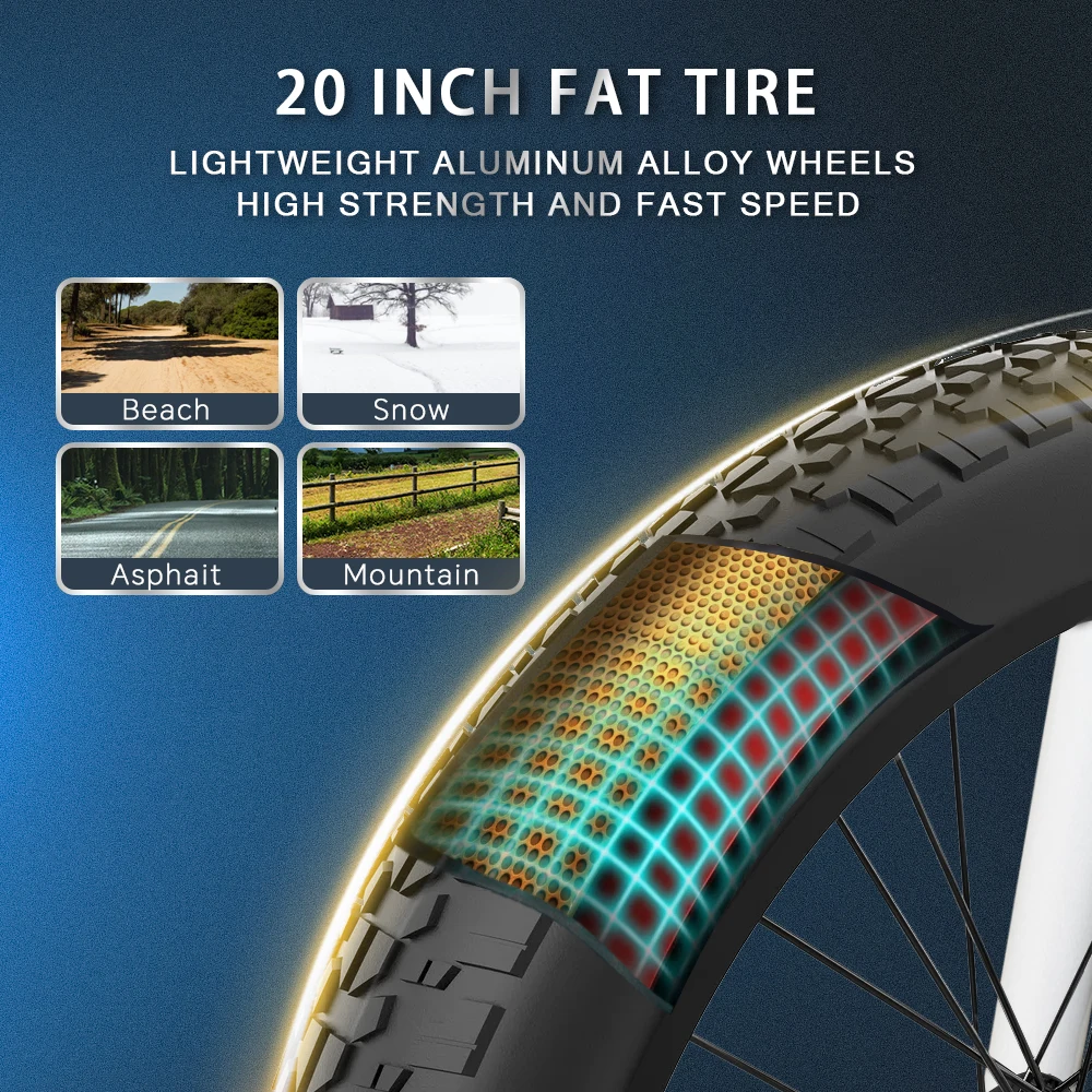 DrVetion CT20 Electric Fat Bike 48V 750W up to 45km/h 250W Rear Hub Motor Aluminum Frame 60km Range