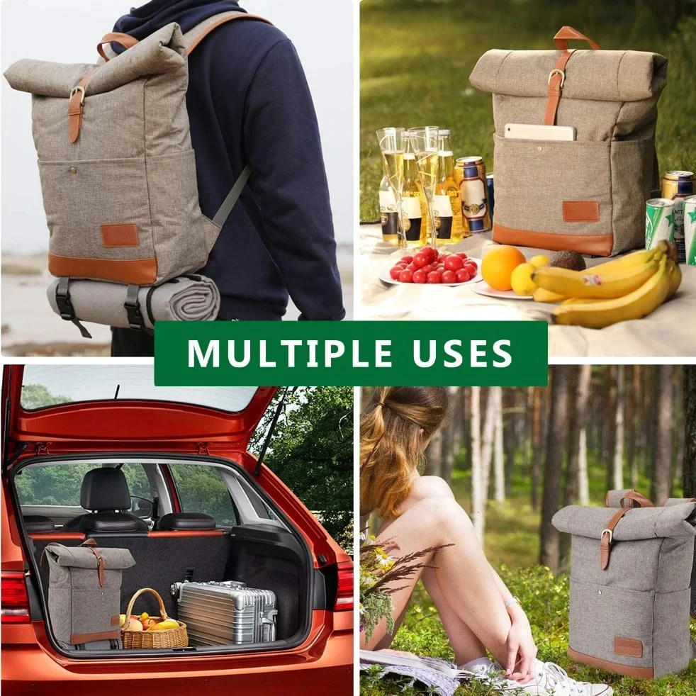Insulated Cooler Backpack With Picnic Blanket For Camping For Beach