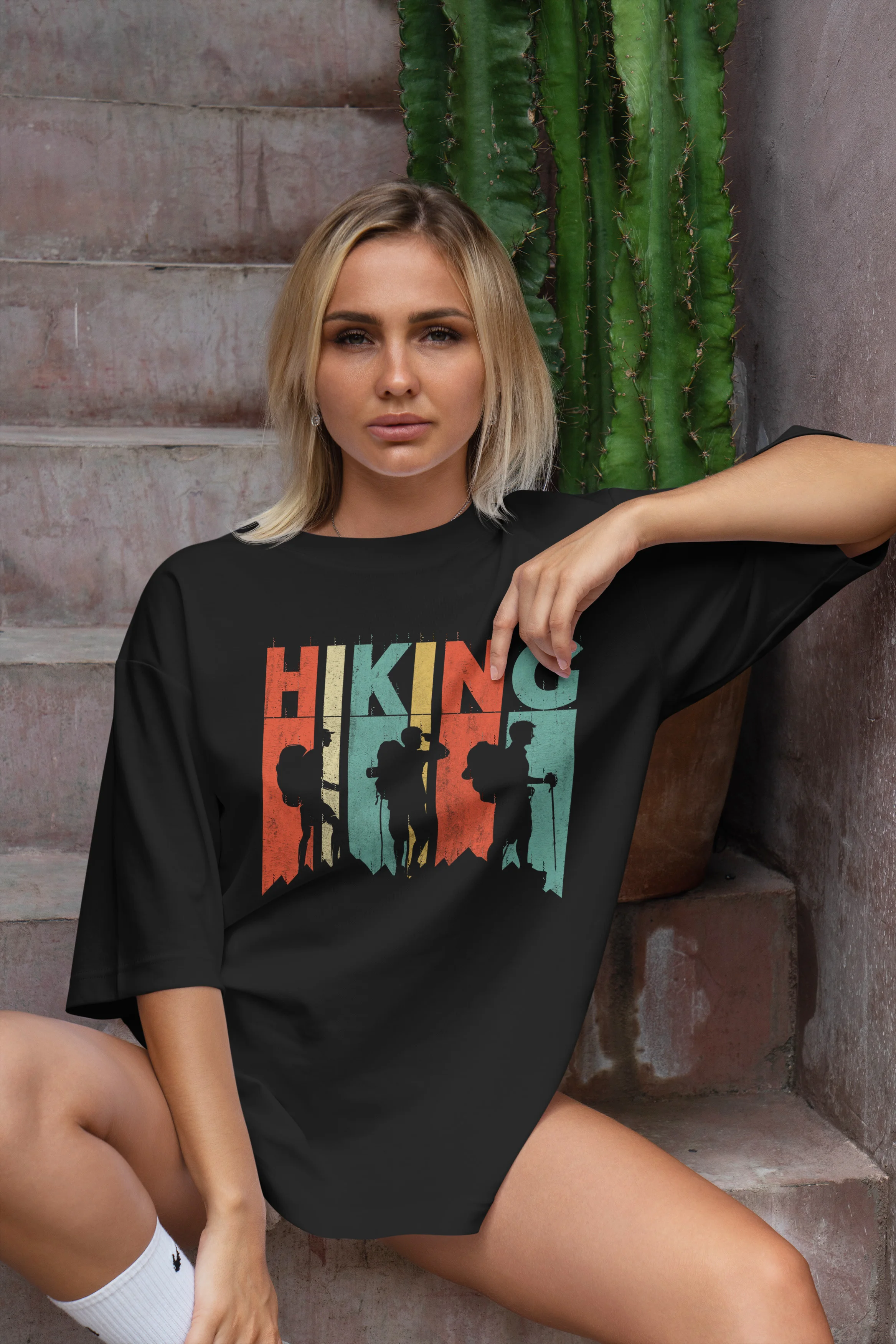 2024 Wholesale Solid Color Hiking Printing Oversize T Shirt For Women With High Quality 320gsm