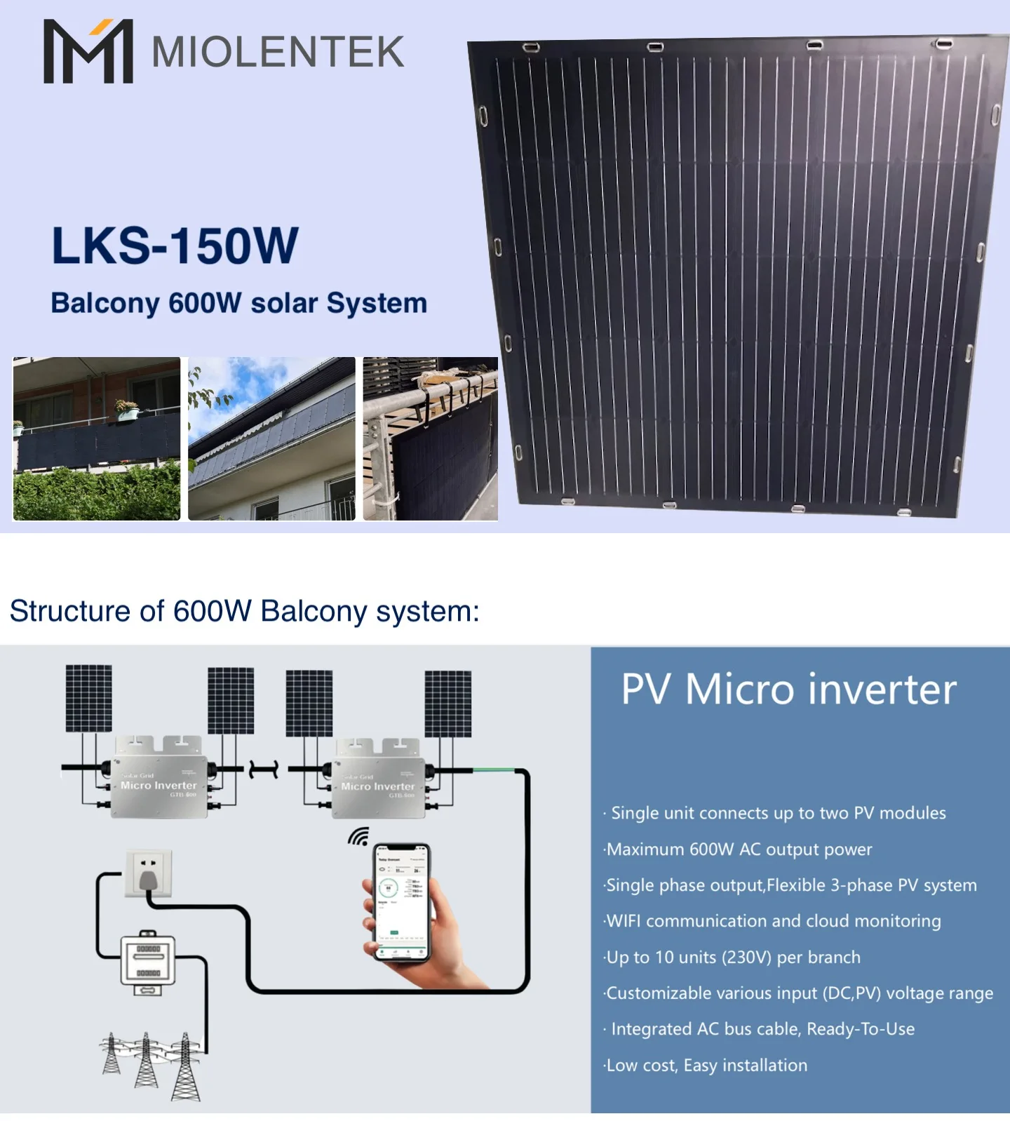 Easy Install Balcony Solar Panel System - 150W Flexible PV