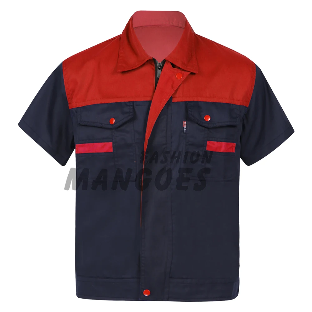 Motor Mechanic Uniform For Mens Color Block Short Sleeve Work Shirt ...