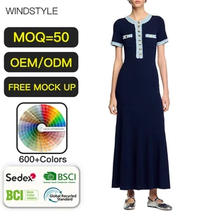 Elegant Formal Dresses for Women Round Neck Slim Long Knitted Woven Clothing with Short Length