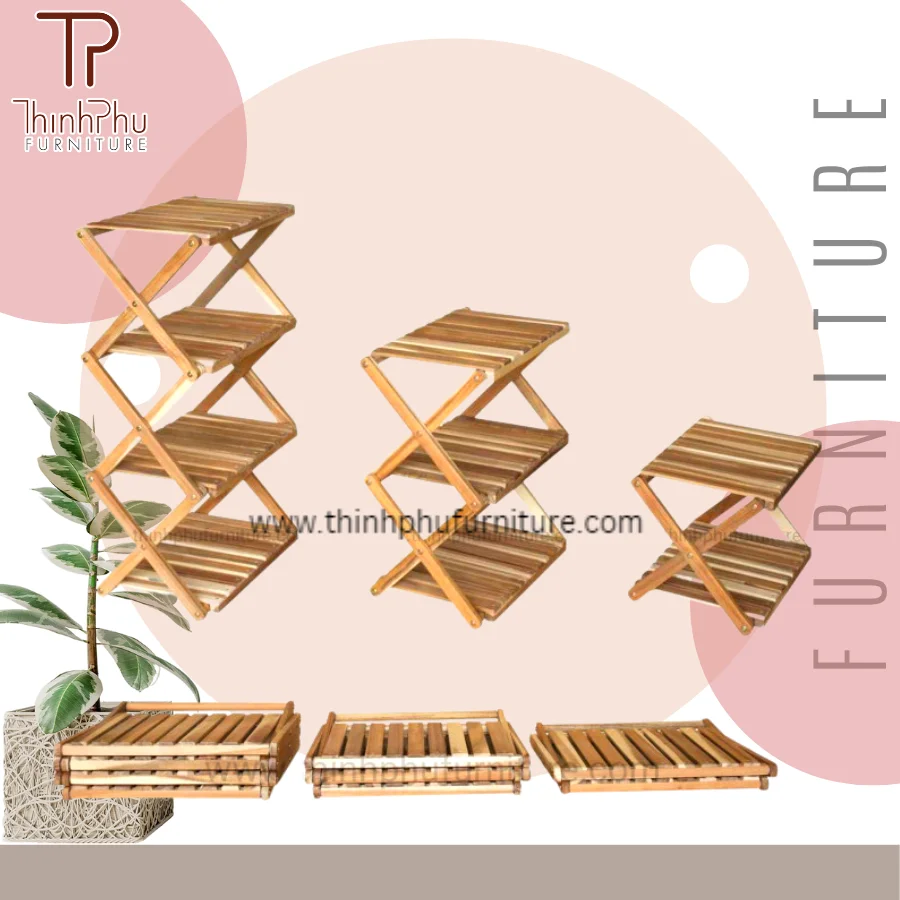 Custom Storage Shelf 3 Tier Stand Bamboo Shoe Rack with Wooden and Foldeable Style