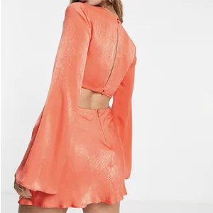 Women's Clothing Factory Small Batch Custom Dress V Neck Long Sleeve Wrap Gril Dress With Tie Details