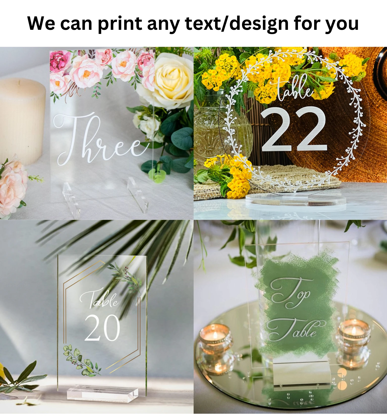 Clear Acrylic Wedding Number Sign With Stand Holder For Custom Cards