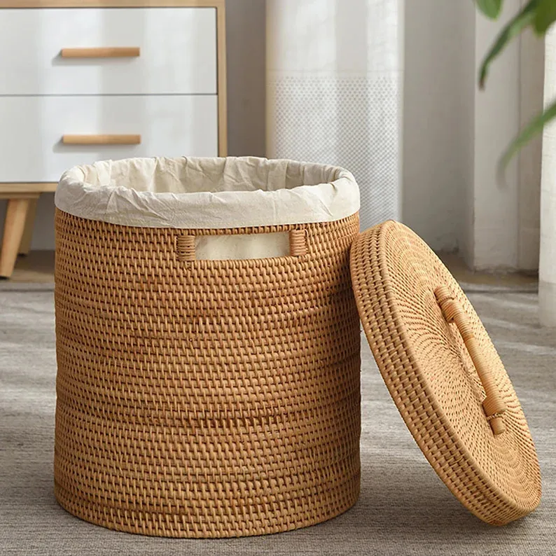 Large Woven Rattan Laundry Basket For Home Decoration Hand Made In