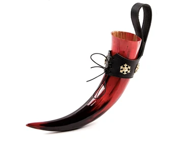 Vintage Drinking Horn Mug With Leather Holder - Viking Style Horn Cup For Beer, Mead, Wine - View #5