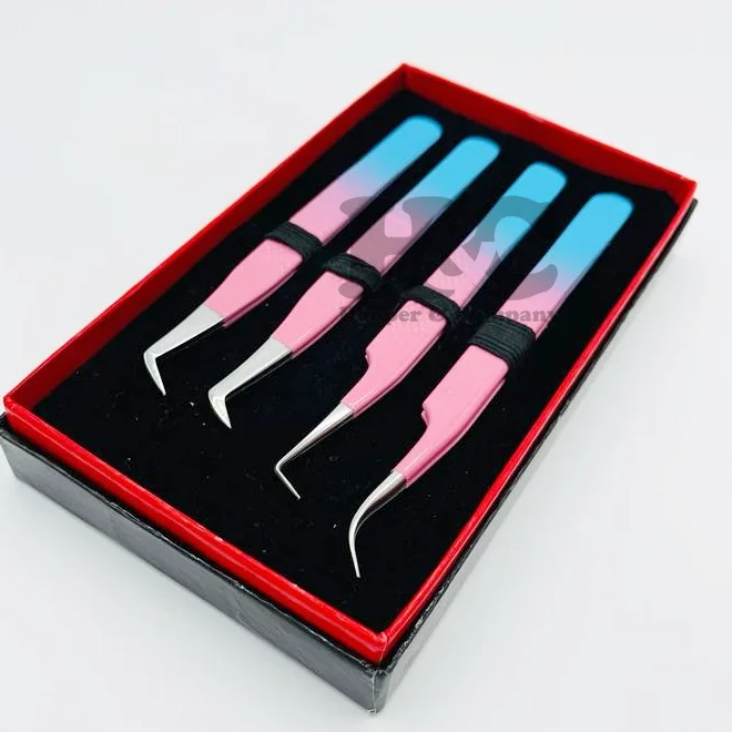 White Fiber Tip Tweezers Eyelash Extension Tweezer 45 Degree Tweezers