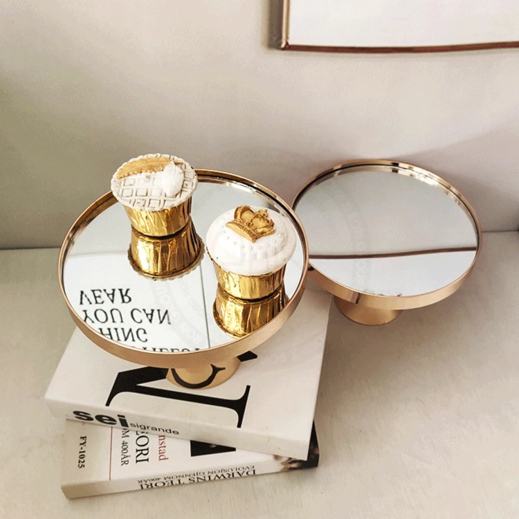 Luxury Mirror Cake Stand Party Dessert Display Wedding Round Gold Cake Pedestal Metal Cake Stand Set Decorating