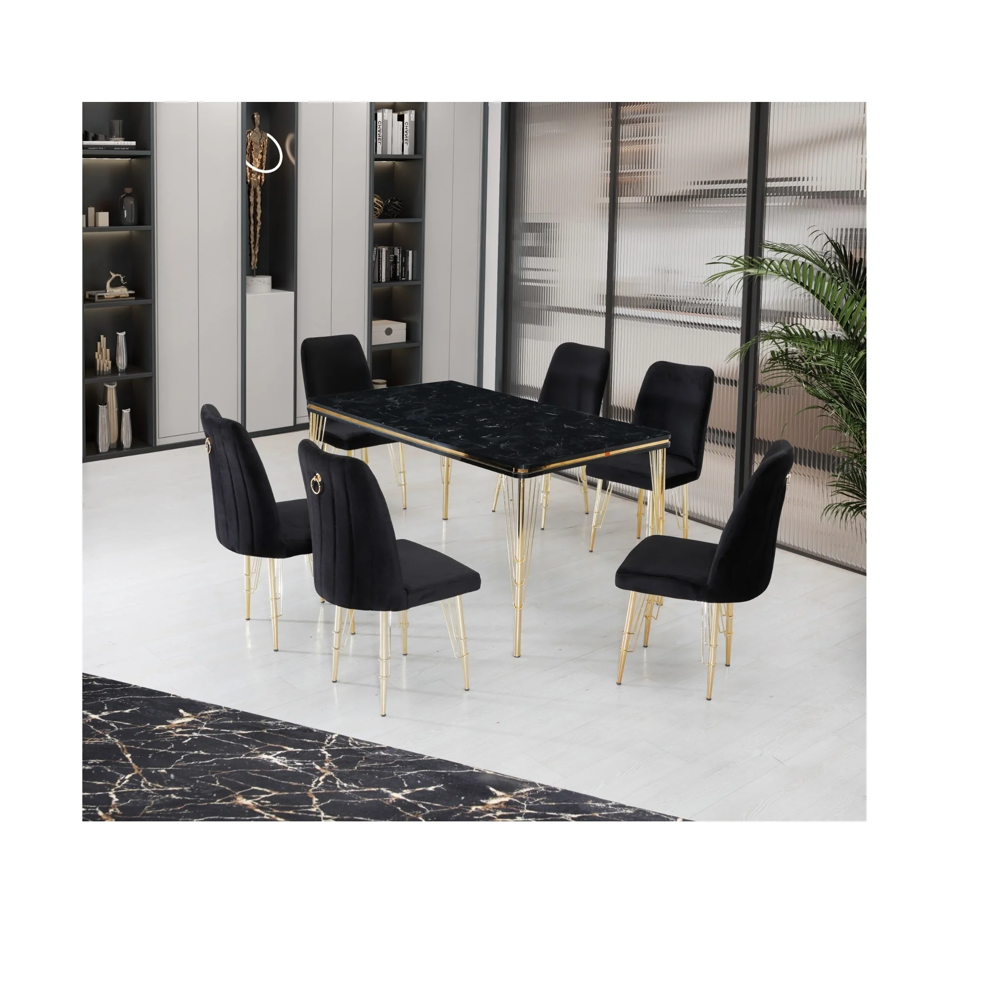 White Marble Dining Table Set 6 Chairs Gold Party Wedding Metal Steel