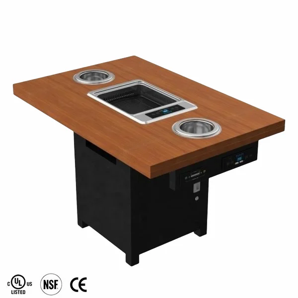 Plywooden Hot Pot steamboat table Barbecue Table Hotpot Table