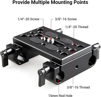 SmallRig Base Plate, Camera Baseplate with 15mm Rod Clamps, Tripod Mounting Plate for DSLR Camera Video Camera - 1775 detail image