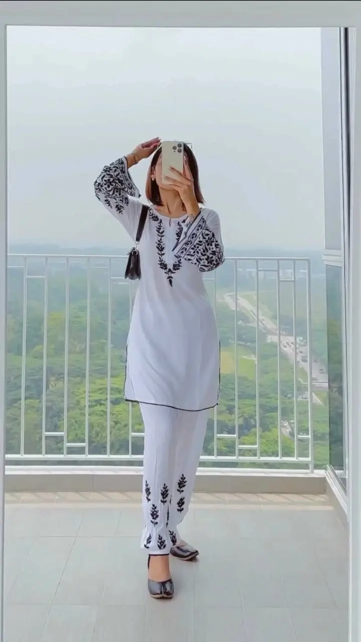 Plazo and Short Kurta Set 3pcs Kurta Plazo Set Long Ladies Kurtis for Women in India Ethnic Indian Women's Clothing
