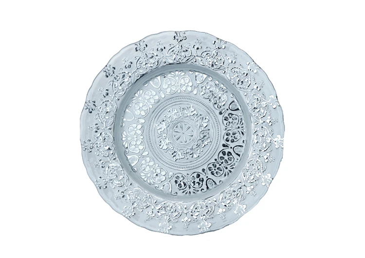 Unique Design Elegant Royal Decoration Plates Wedding Event Banquet Dinnerware Silver Gold Glass Charger Plates