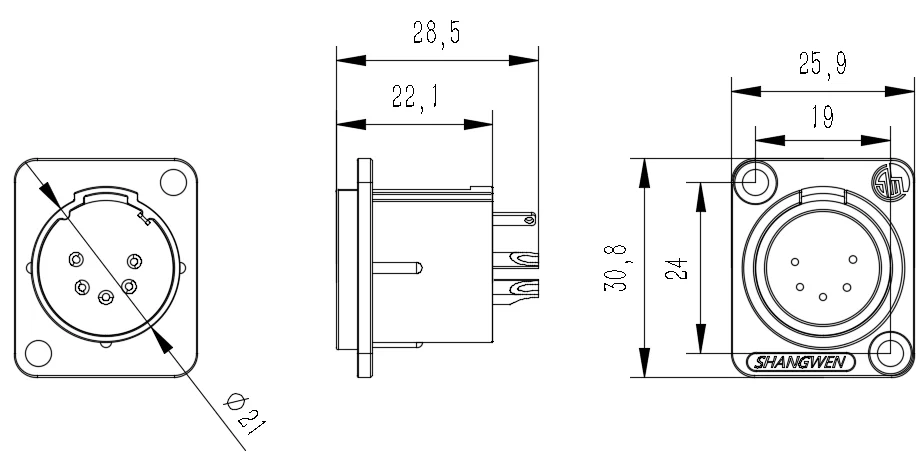 High Quality Mini 5-Pin XLR Male Audio Connector IP40 Zinc Alloy Shell in Gold Indoor Microphone Audio Cable Plug in Black
