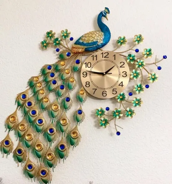 Peacock Shaped Metal Wall Clock Wall Decorative Iron Clock Home And Office Decoration Metal Wall