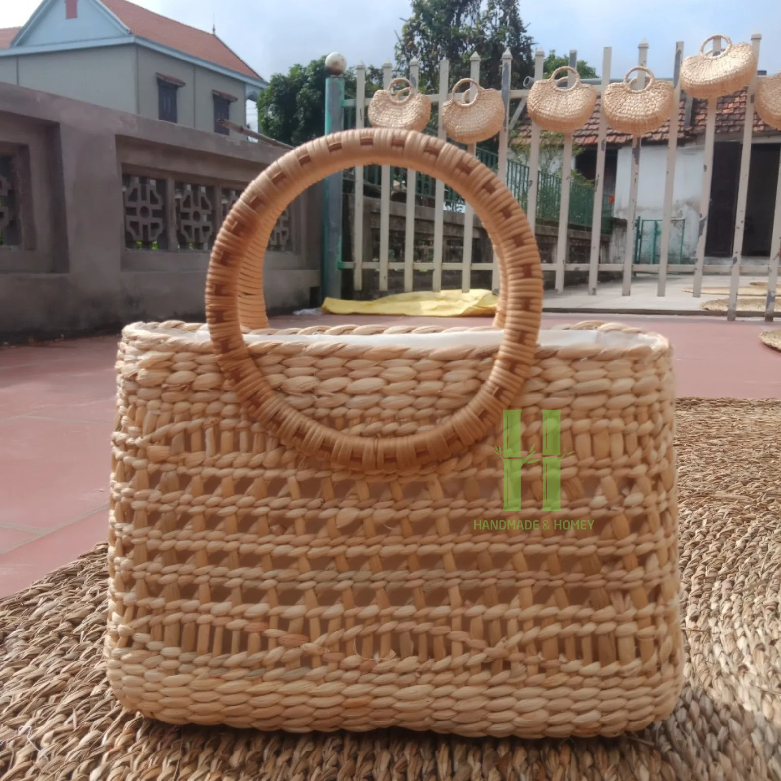 Pink - Handmade Water Hyacinth Shoulder Bag from Assam