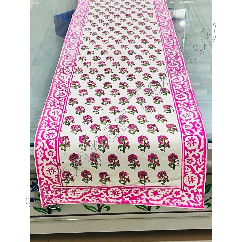 Jaipuri Sanganeri ручной блок прямоугольный стол бегун для печати обеденного стола 100% хлопок индивидуальный