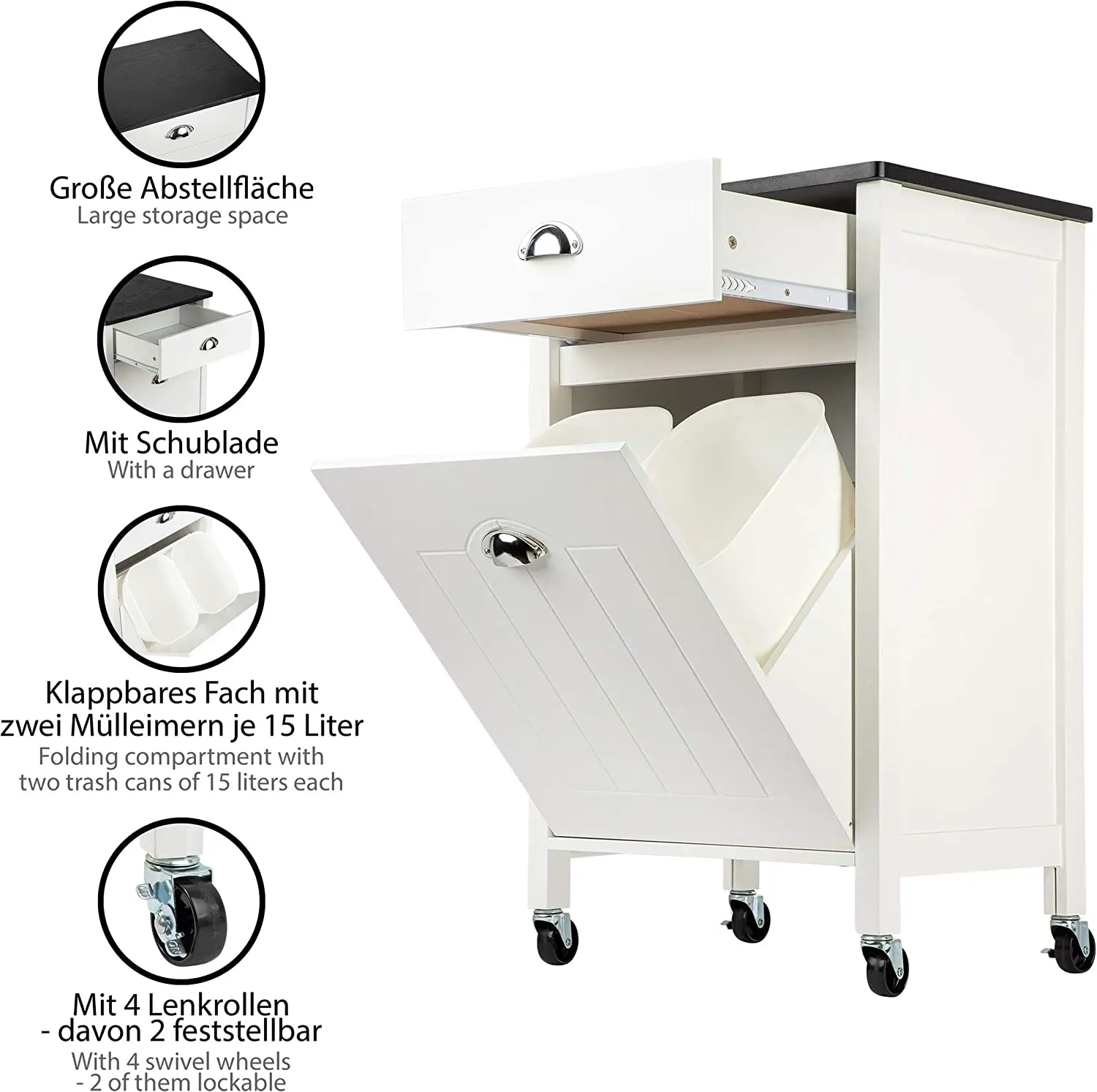 Modern Kitchen Cart Waste Separation System Trash Waste Bin