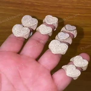 Direct Factory Prices Personalized VVS D Color Moissanite Hip Hop Iced Unisex Rings Sterling Silver Gold Plated Prong Setting