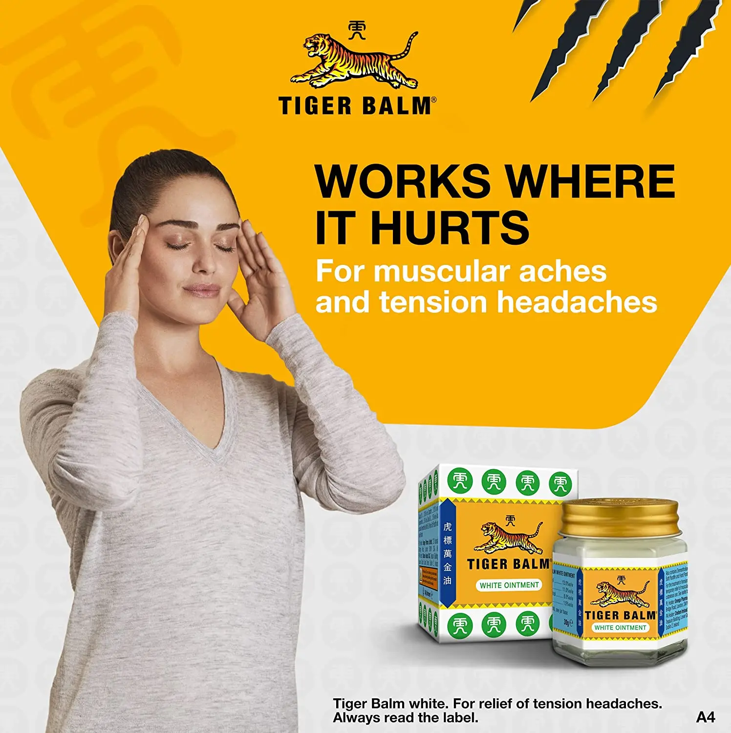 Tiger Balm White Ointment Hr ( 30g ) Relieve Pain Original Hot Wax Balm