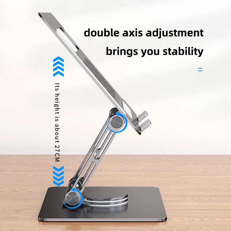 Aluminium Adjustable Laptop Stand With 360 Rotating Base Computer Stand For Laptop Ergonomic Foldable Laptop Riser Gray Silver