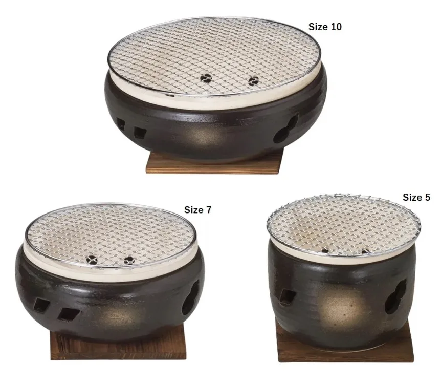 Japanmade Ceramic Hibachi Grill Konro With Wooden Base And Mesh Water