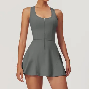 Seamless Anti-Slip Sports Dress with Built in Shorts  Women's Summer Workout Tennis Dress for Outdoor Running Fitness Activities