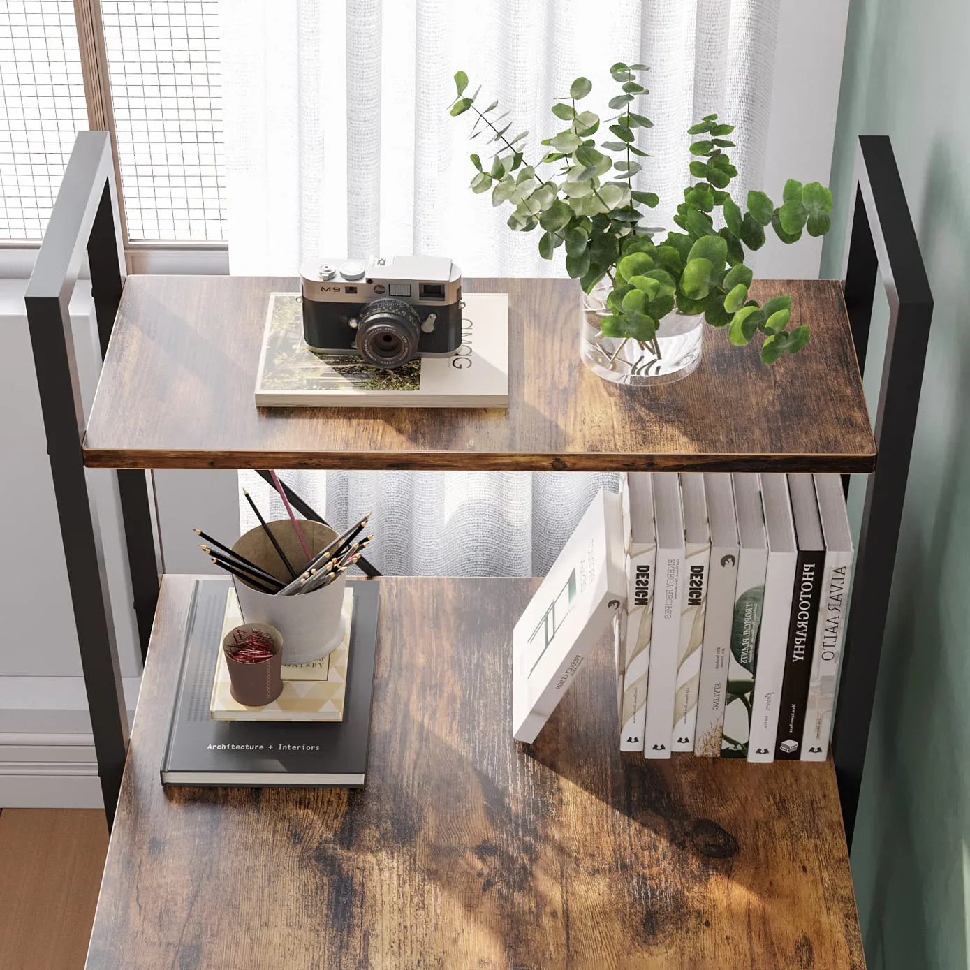 Industrial Modern Office Desk Melamine Surface Dark Brown Surface Style