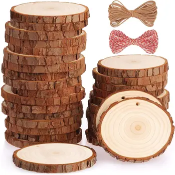 2.8-3.1 Inches Natural Wood Slices Craft Wood Kit Unfinished Predrilled with Hole Wooden Circles Tree Slices for Christmas