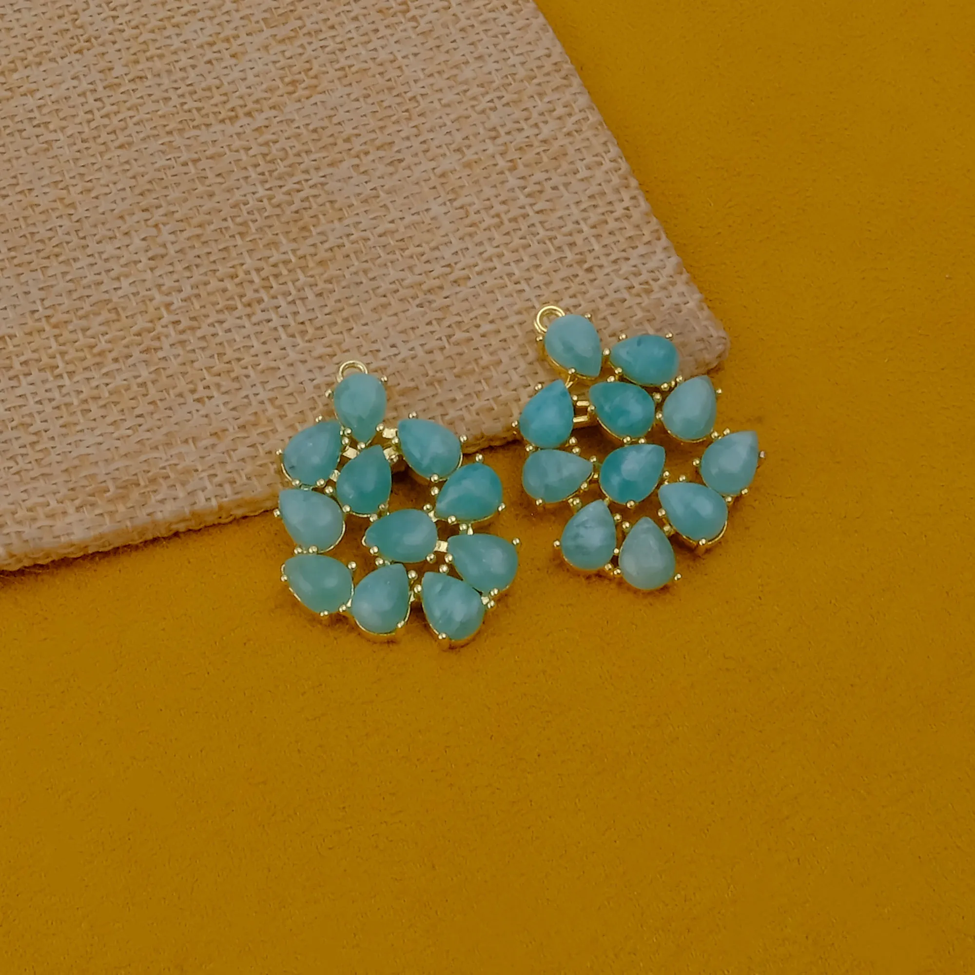 Handmade Anti-Tarnish Gold Plated Amazonite Raindrop Cluster Pendants Natural Gemstone Statement Charm Necklaces