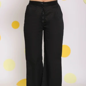 Women's Solid Stylish Black & White Pure Cotton Pant Long Western Pattern Casual Dresses with 2 Pockets One Piece Back Design