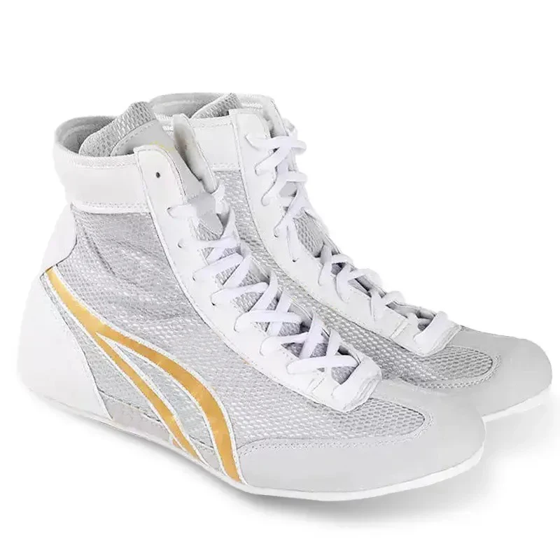 OEM Custom Logo Men's Boxing Shoes Breathable Leather Rubber Sole Tie Shoe Laces for Weightlifting Wrestling for All Seasons