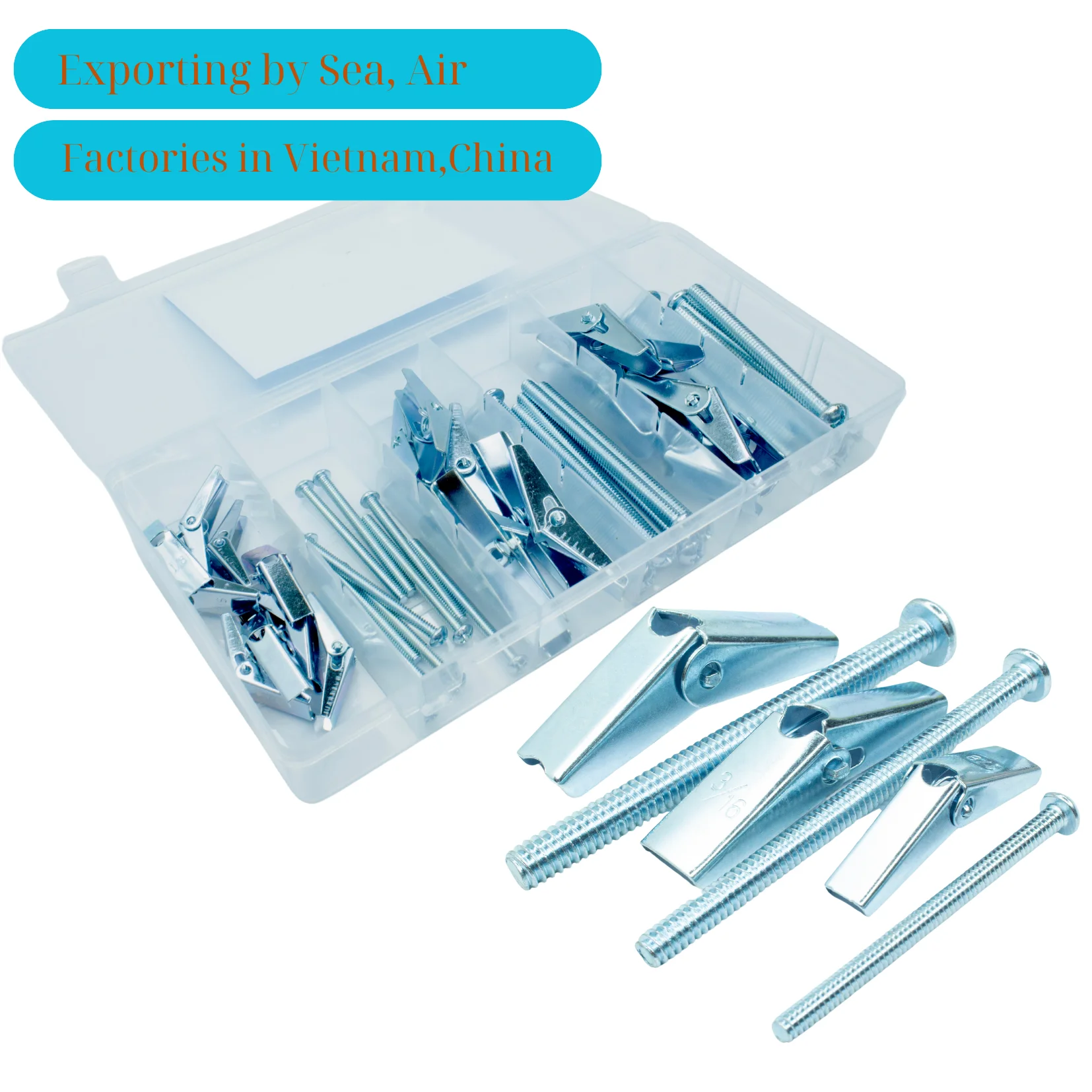 Assorted Toggle Bolt and Wing Nut Kit  Heavy Duty Fasteners for Drywall, Ceilings, and Walls (1/8, 3/16, 1/4 Inch)