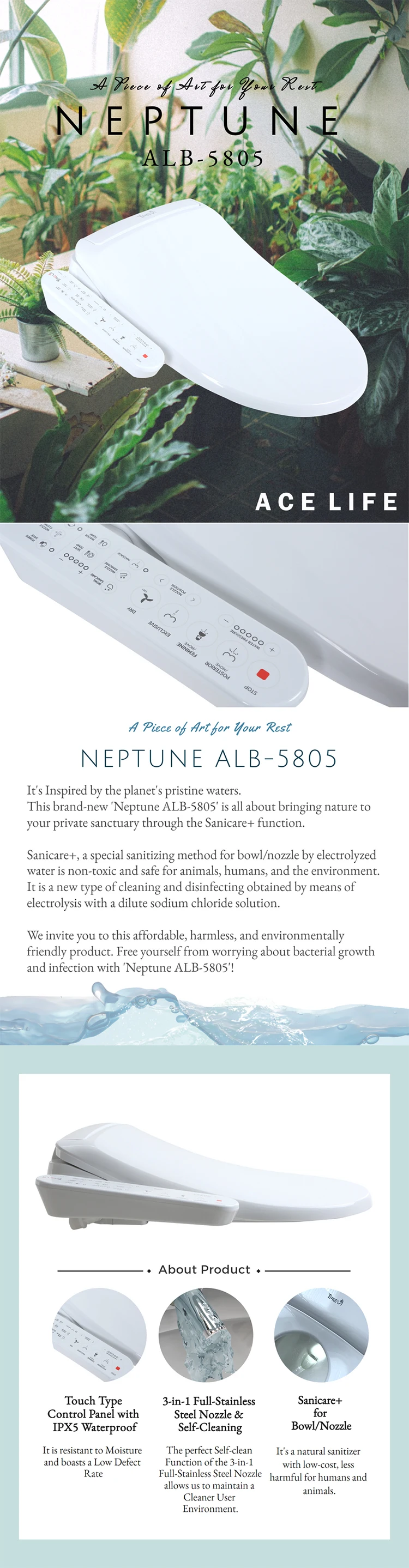 Human Body Detection Bidet Neptune Bidet Seat Alb5805 Korea's Highest