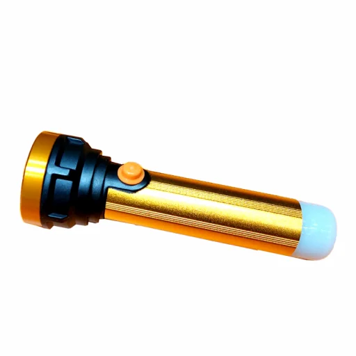 Gold-Black IP54 LED Flashlight with Dimming Function Rechargeable Aluminum Body Battery Flashlight for Camping COB Light Source