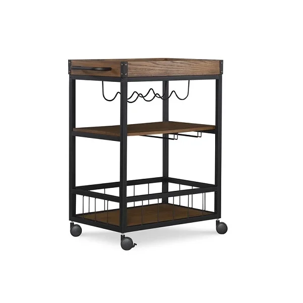 High Quality Bar Cart Modern Farmhouse Black Wood Decorative Bar Cart