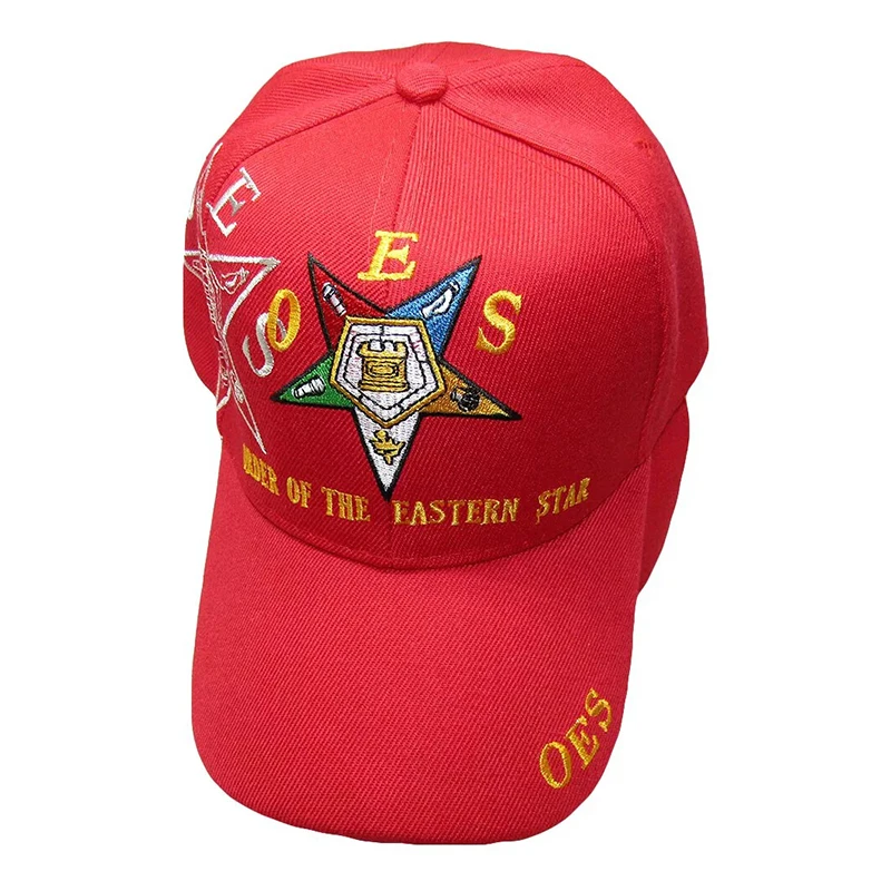 Mason OES Order of the Eastern Star Red 100% Acrylic Shadow Embroidered Hat Cap Regalia Embroidery Letter Hip Hop Custom Hats