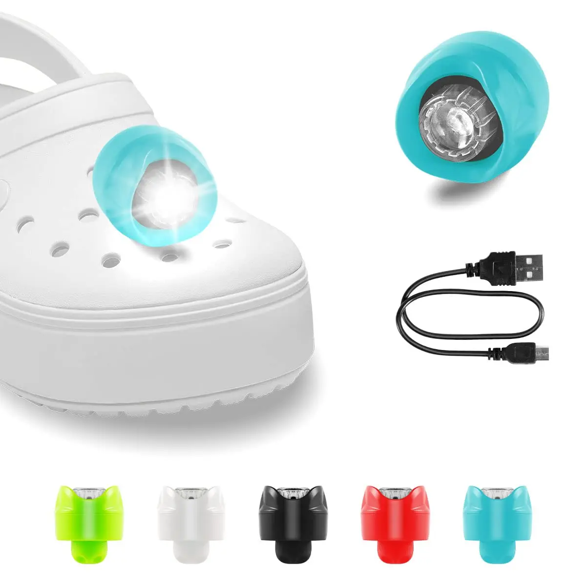 New Design Rechargeable LED head light 1pc/2pcs headlights shoes charms Clogs Shoes Decoration Shoes Lights for crocs factory