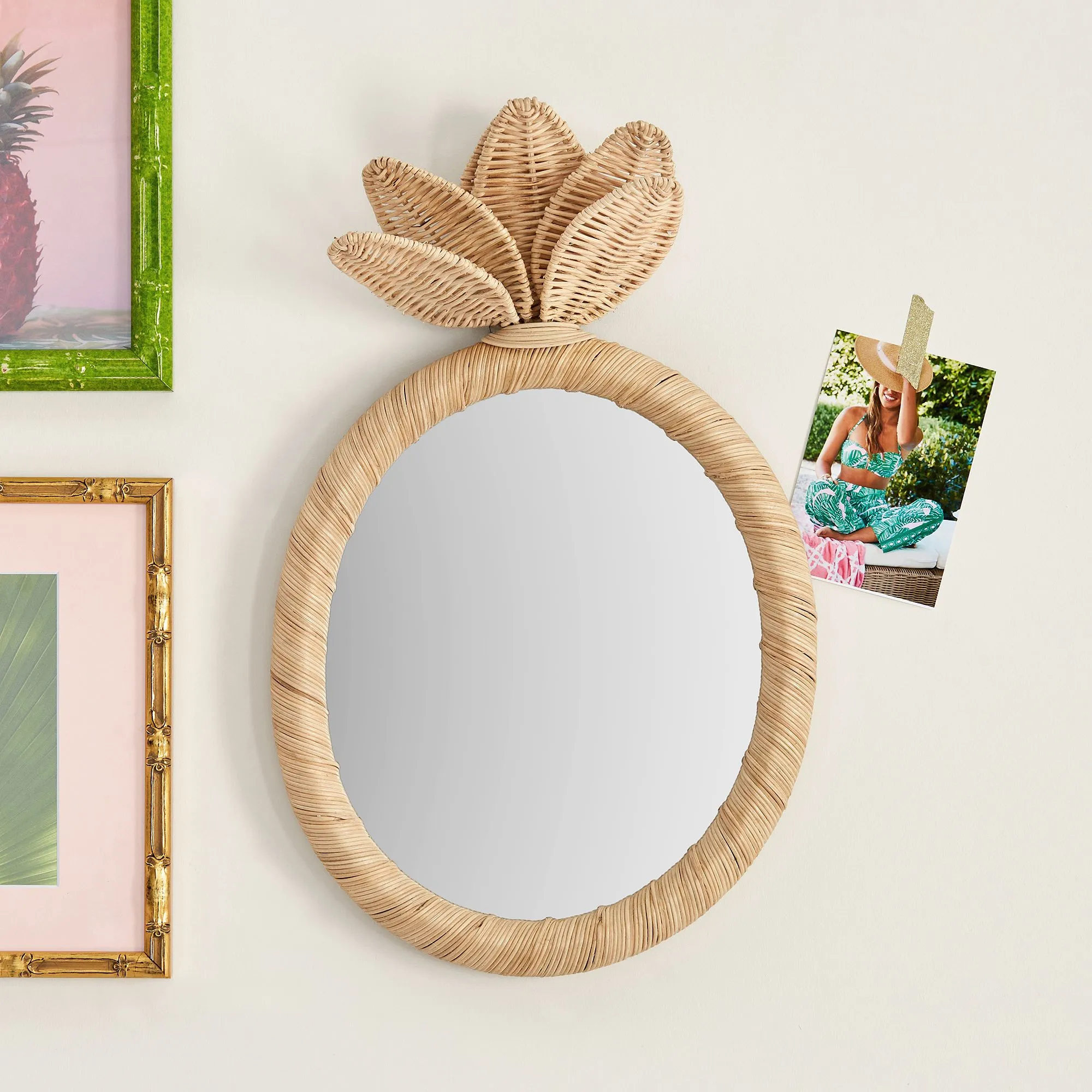 Rattan Pineapple Mirror Wall Mirrors Home Decor Modern Mirror Wall Decorations for Home