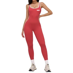Sportswear Contrast Color Jumpsuit Spaghetti Strap Full Length One-piece Hollow Out Quick Dry Fitness Gym Jumpsuit