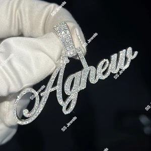 SS Jewels SS12 HipHop Jewelry Custom Letter Pendant 925 Sterling Silver Rhodium Plated VVS Moissanite Initial Logo Mens Iced