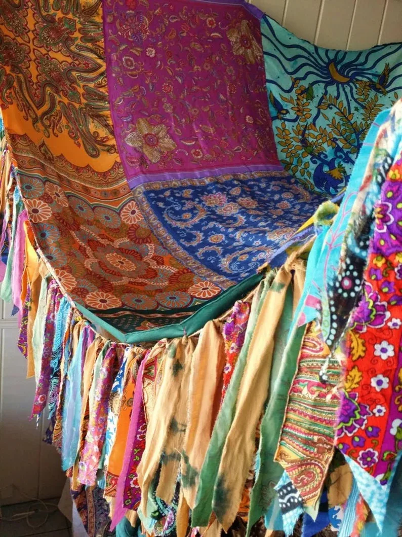 Fabric Canopy Tent for Party Camping Picnic Bed Canopy Shabby Chic Wedding Hippie Wild Floral Patchwork Bohemian Backdrop Tent