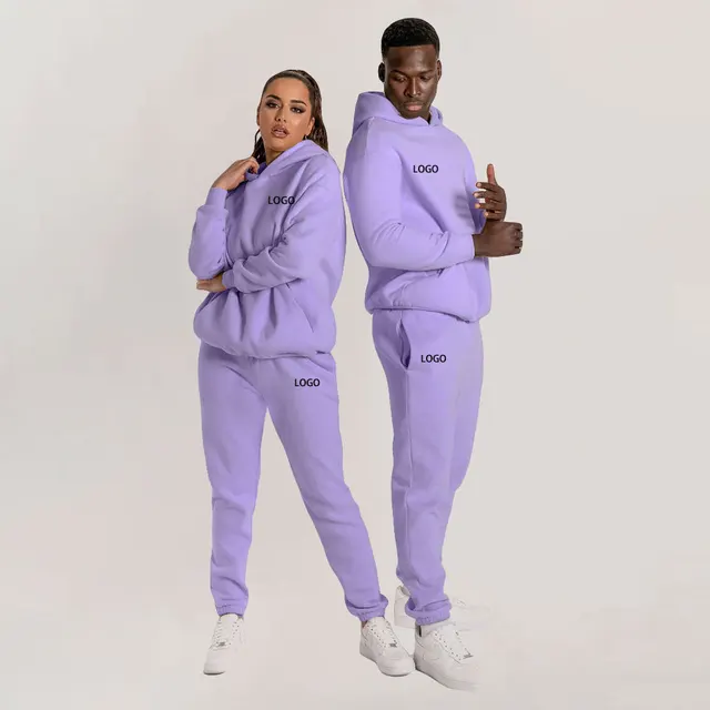 Unisex Custom Oversized Cosy Joggers Sets Cotton Fleece 2 Piece Set Hoodie Tracksuit Couple Sweatsuit