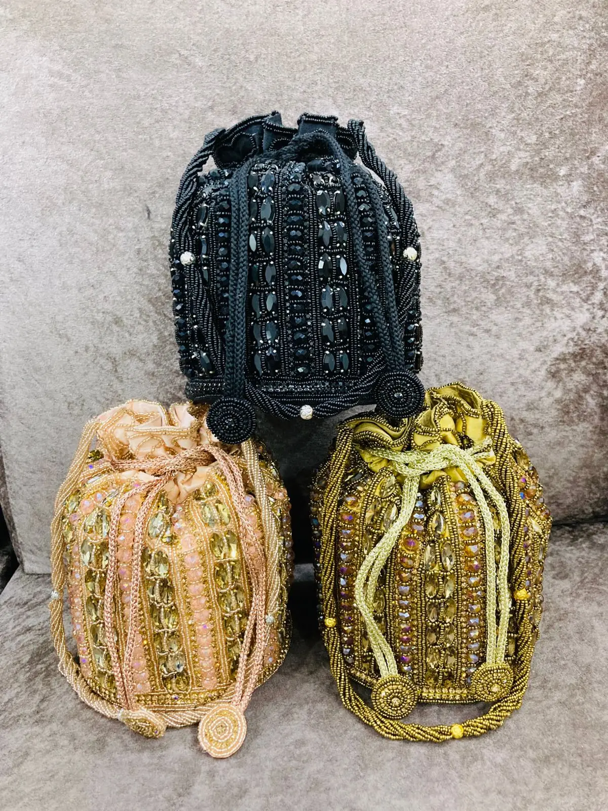 Indian Handmade Crystal Stone Embroidered Batwa Potli Clutch Ideal