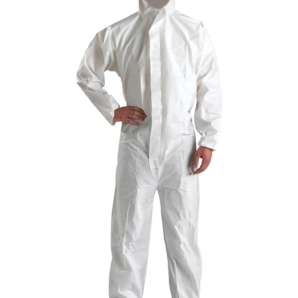 Protective Disposable Coveralls Bulk Pack Coveralls Hooded With Elastic