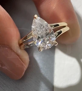 2.00 CT Pear Cut Moissanite Diamond Ring Hidden Halo/Split Shank Wedding Ring IGI Certified Perfect Party Gift for Her