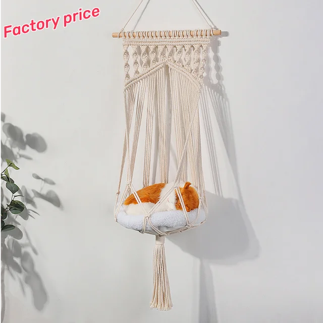 2023 Boho Eco-friendly Macrame Cat's nest  Hammock Pet net bag Pet basket  Cats  swing  suspension  Pet bed